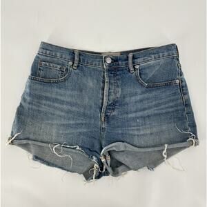 Everlane Cheeky Shorts Womens 30 Blue Denim Jeans Cut Off Logo Patch Medium Wash